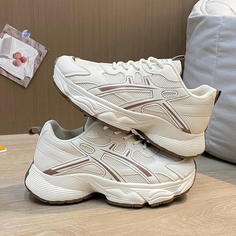 Breathable Student Morning Running Sports Shoes Women's Thick Soled Lifting Multifunctional Casual Shoes Color Blocking