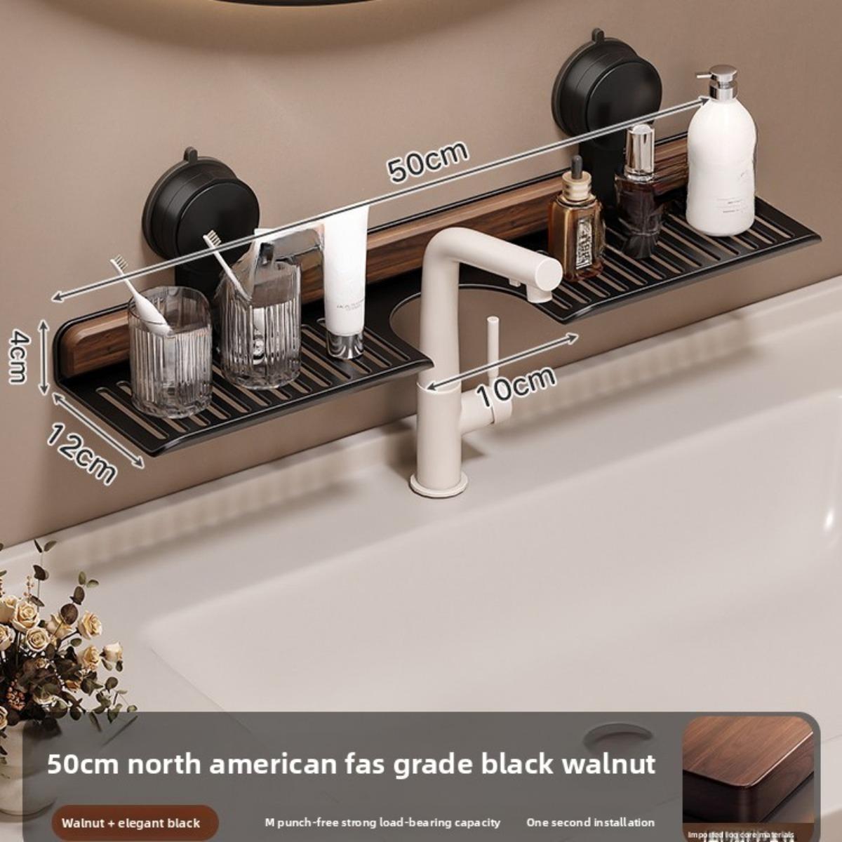 

Ореховая присоска Стойка для хранения крана, Настенная без перфорации для ванной комнаты, Умывальника, Раковины 50cm коричневый