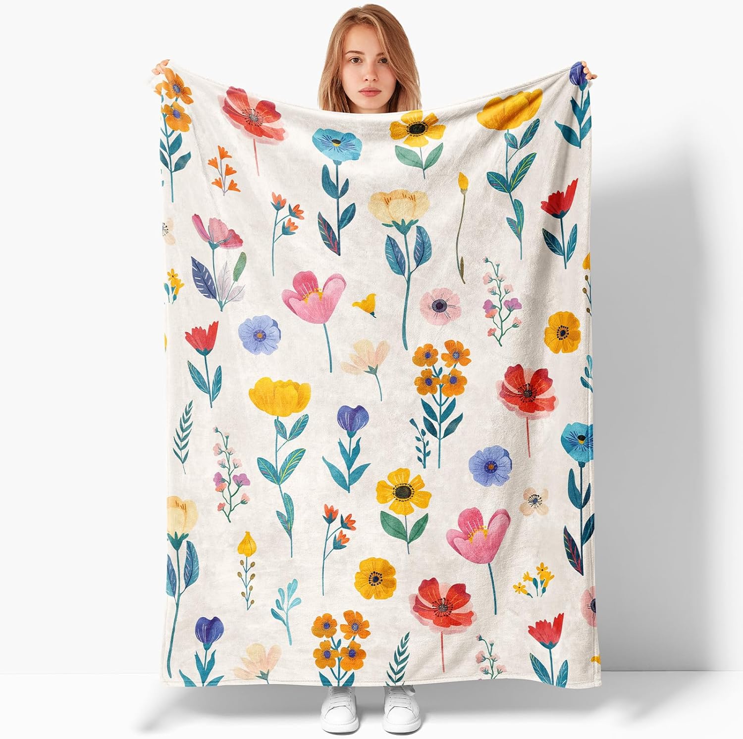 

Colorful Floral Print Throw Blanket, Colorful Wildflower Flower Pattern, Soft and Cozy Flannel Blanket for Home, Bed, Sofa, Otto 70x100cm