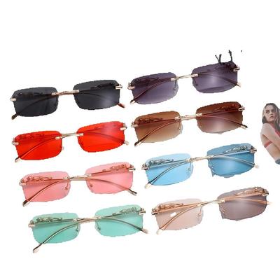 Fashion Rimless Rectangle Sunglasses For Women Men Retro Cheetah Decoration Clear Ocean Lens Sun Glasses Shades Uv400 Eyewear