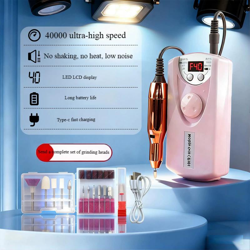 Rechargeable Nail Drill Machine, Portable Electric Nail File for Manicure & Polish Removal, Home Salon Kit