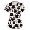 Women's V-Neck Short Sleeve Scrub Top with Pockets Halloween Print Uniform for Work