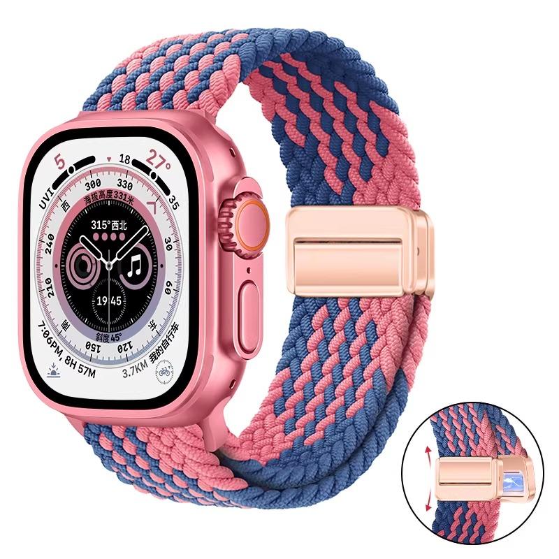 Nylon Braided Band For Apple Watch Series Ultra 3 2 1 49mm 11 10 46mm 42mm 9 8 7 45mm 41mm Magnetic Strap iWatch 6 5 SE 44/40mm Belt