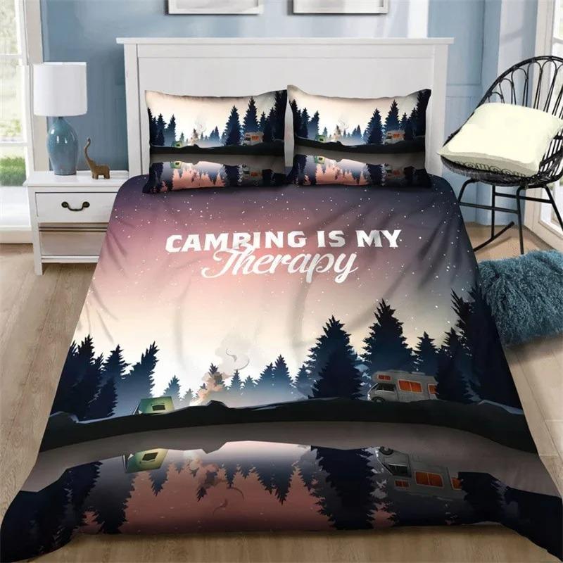 Camping Car Duvet Cover Travel Theme Bedding Set Cartoon Animal Camping Comforter Cover Full King For Teens Adult Camper Gifts