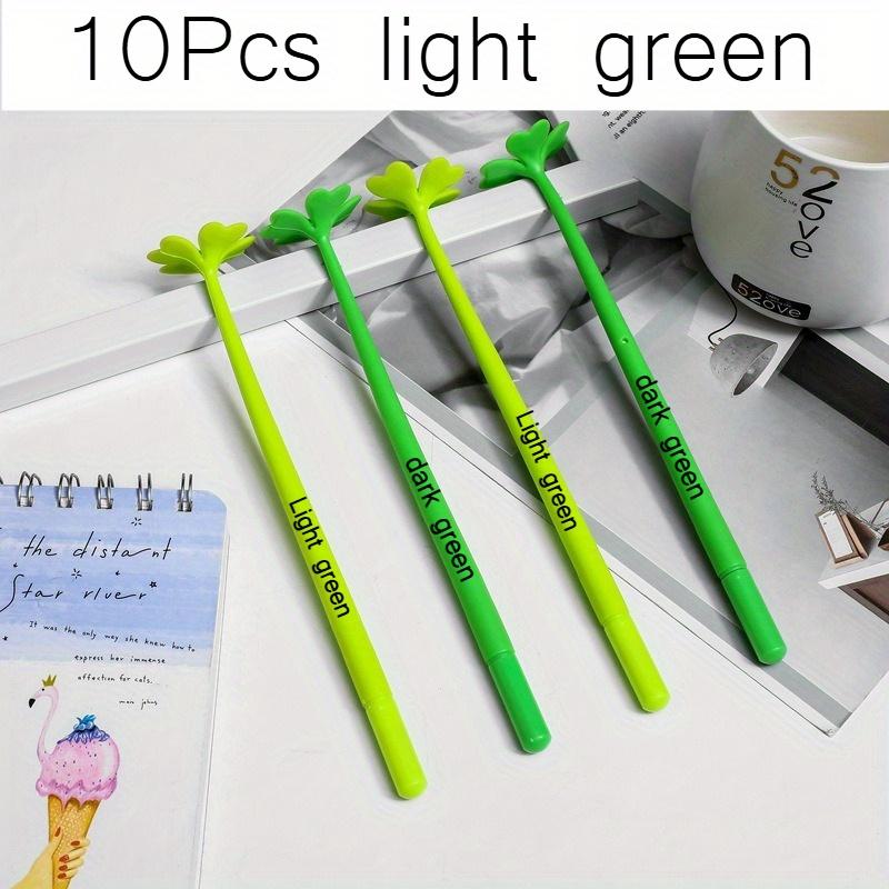 10pcs  Four-Leaf Clover Flower Ballpoint Pens - Vibrant Green,Non-Toxic,Click-Off Cap,Medium Point,Ideal for Students&Office Use