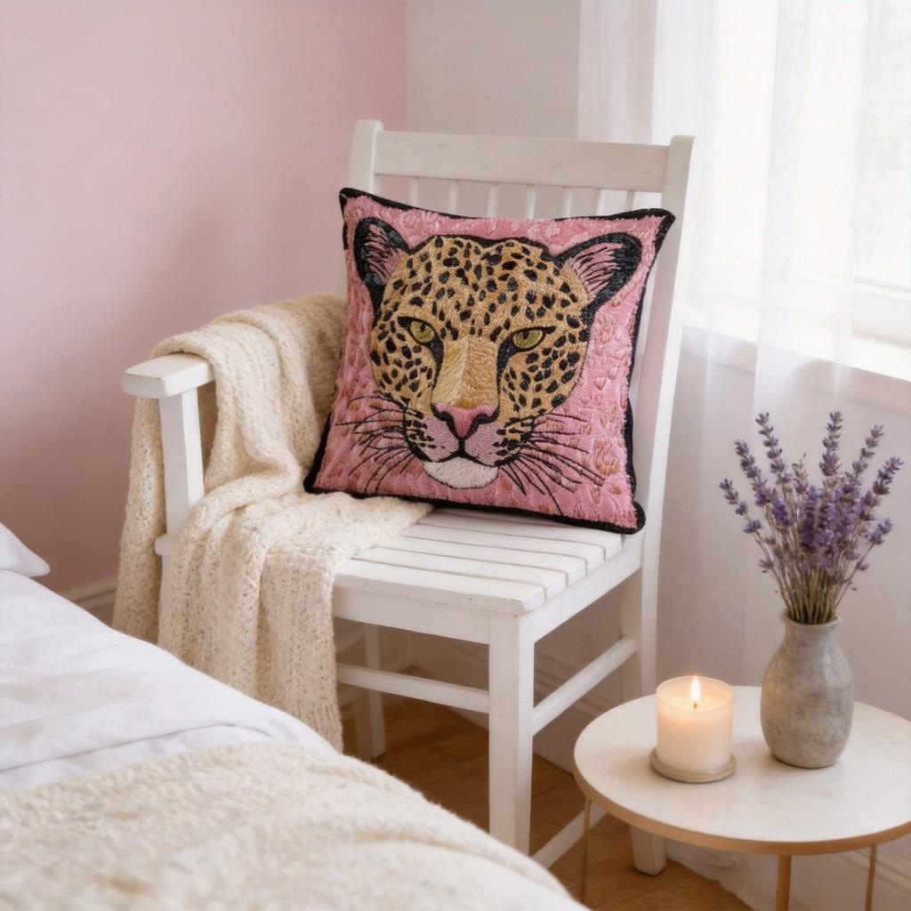 Pink Leopard Plush Pillowcase For Modern Home Lounge And Couch Decor
