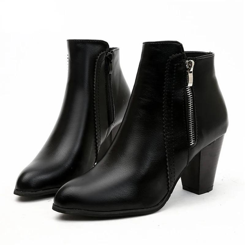 Fashion Women Ankle Boots Fashion PU leather Boots High heel 8cm Ladies shoes Side Zipper Short Boots for Women Shoes 2024
