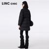Jinyujie Women's High-Neck Mid-Length Goose Down Puffer Coat