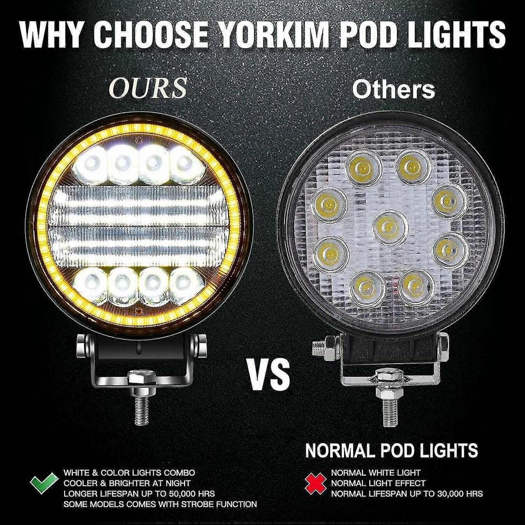 4x Led Work Light Pods Round Amber Spot Combo Light Amber Fog Lamp For Off Road Suv