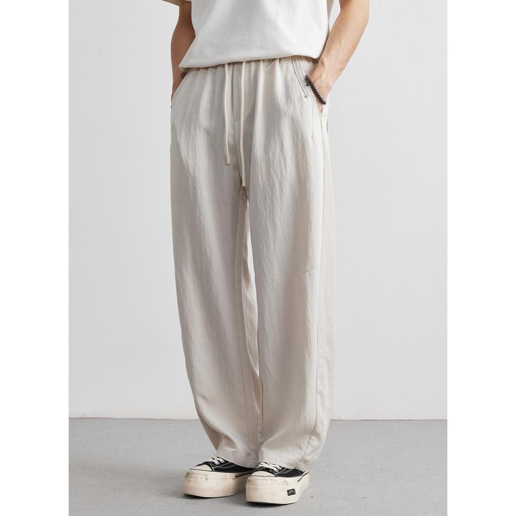 Men's Spring/Summer Loose Straight Leg Ice Silk Trousers - Wide Leg Tencel Drape Casual Pants