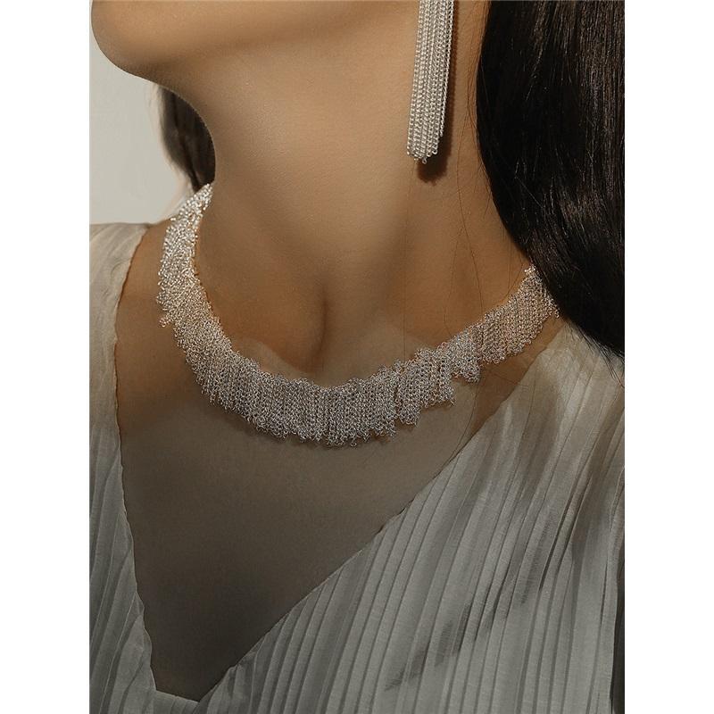 Waterfall Necklace Design Tassel Earrings Female Wave Light Temperament Earrings 14K Collarbone Chain