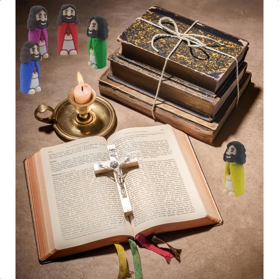 

50 Pcs Mini Jesus Figurines in Bulk Little Jesus Figures to Hide and Seek Tiny Rubber Jesus Miniature for Easter Religious Part United States
