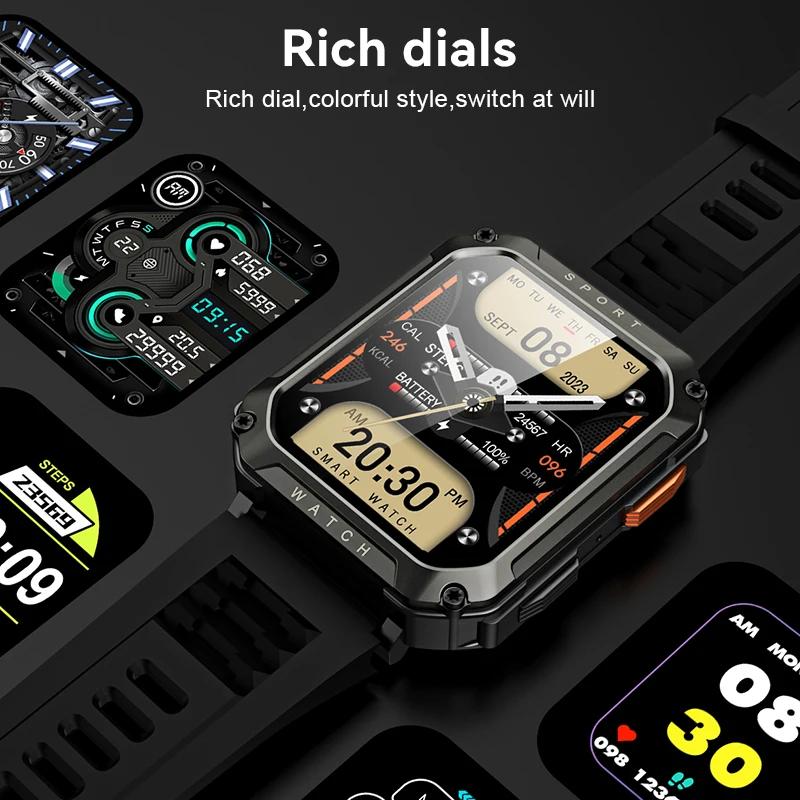 2025 New Smartwatch 2.01 Inch Men's Outdoor Rugged Military BT Call Smart Watch Sports Fitness Tracker Heart Rate Monitor For Android IOS