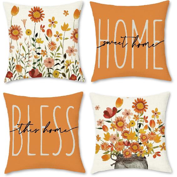 Throw Pillow Covers 16x16 Inch Set of 4,Lavender Home Sweet Purple Pillow Cases for Couch Sofa Outdoor Home Decorations