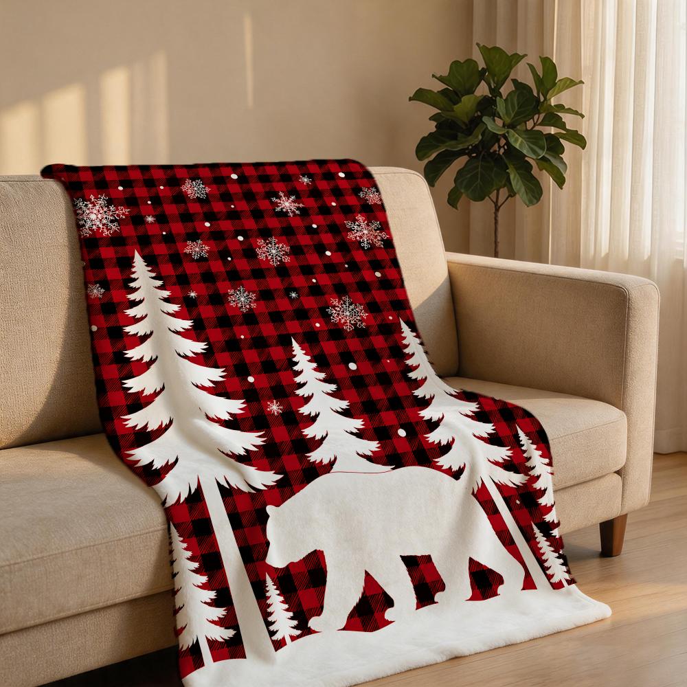 Red Plaid Winter Pack Throw Short Plush Throw Blanket Soft Skin-Friendly Multi-Scene Home Office