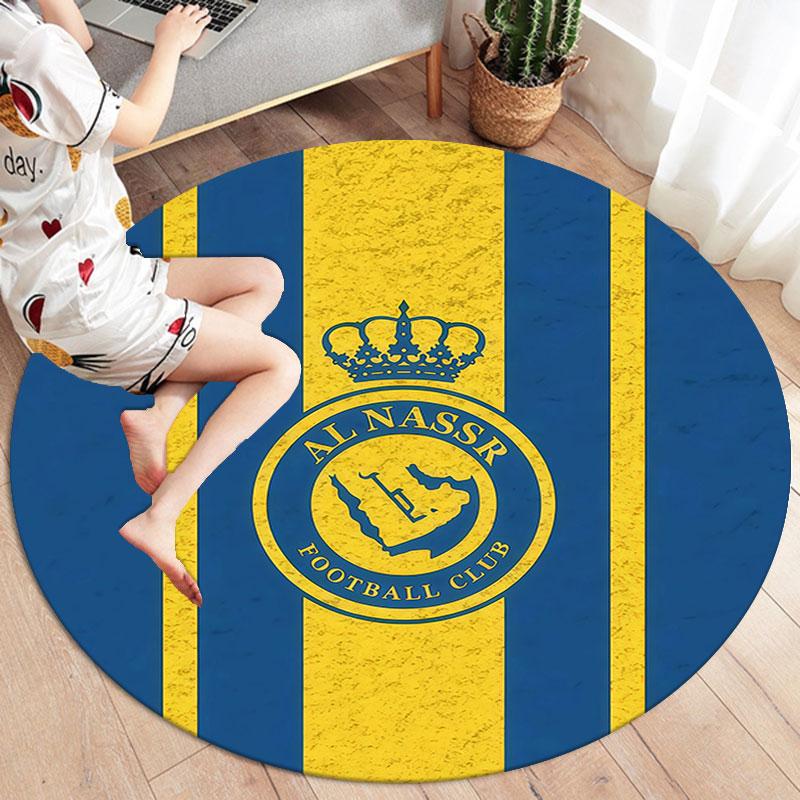 Al-Nassr FC Round Area Rug,Carpet Rug for Living Room Bedroom Sofa Playroom Decor,Non-slip Floor Mat
