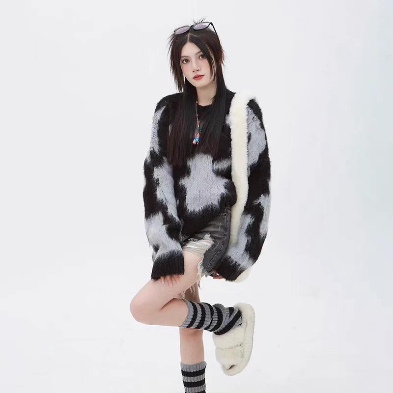Fashion Loose Pullover Knitted Sweater Women Autumn Outfit Long Sleeve Retro Chic Woman Knitwears Tops Elegant Round Neck Soft Warm Sweaters 24950