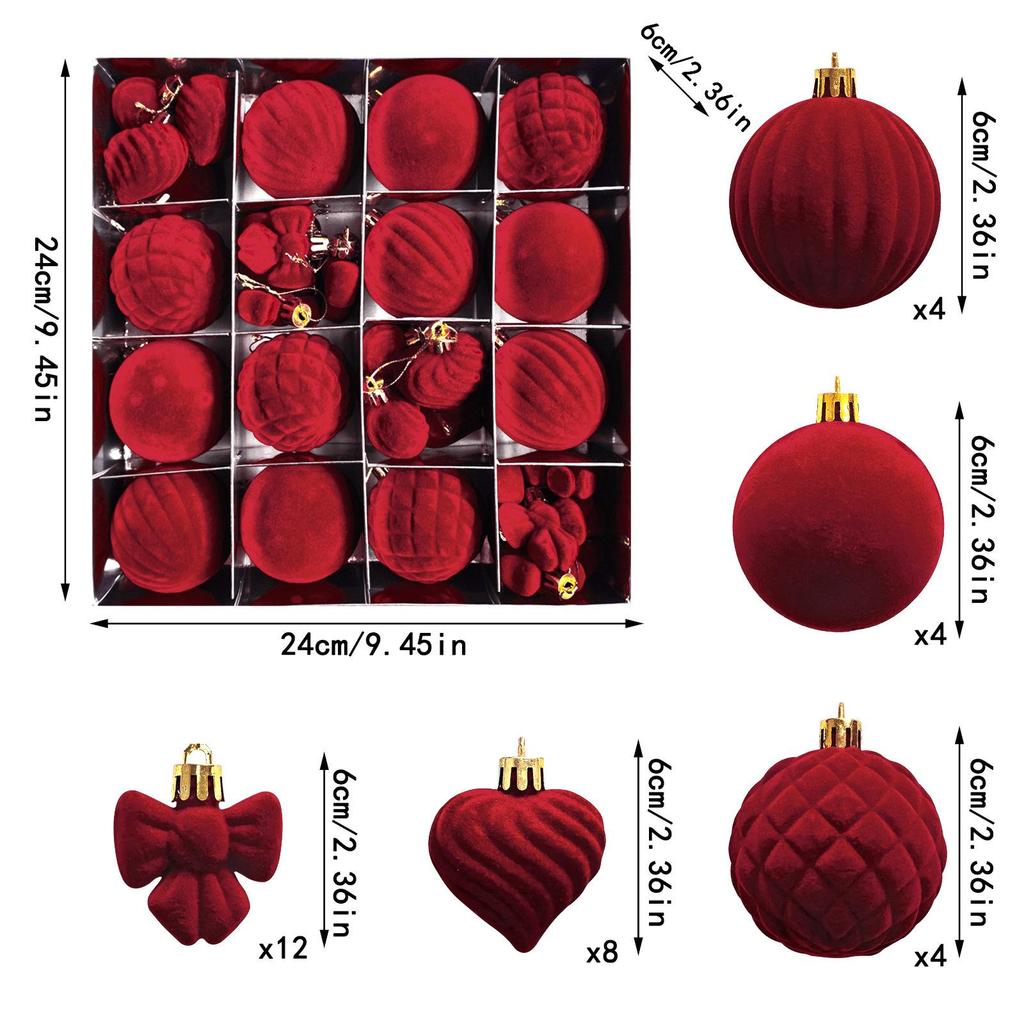 Buntes 6cm Unregelmäßiges Samt Beflocktes Weihnachtsschmuck Set (16 Stück)