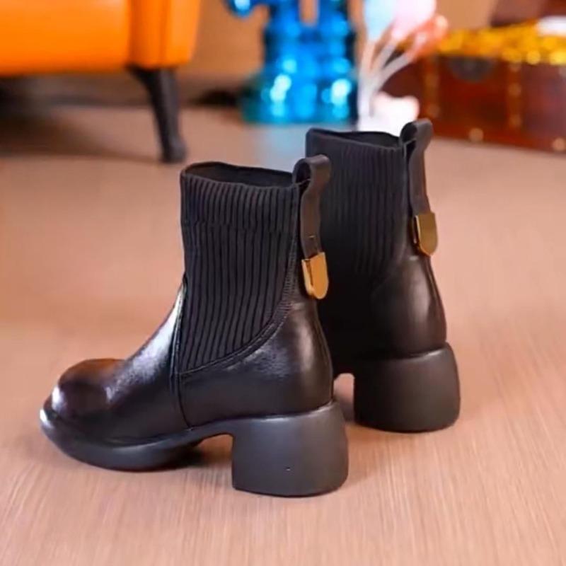 Podzim Zima Nové Módní Kozačky Dámské Retro Britský Styl Ponožkové Kozačky Silný Podpatek Silná Podrážka Teplé Pohodlné Dámské Kotníkové Kozačky