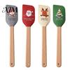 Butter Spreading Scraper Silicone Spatula with Wooden Handle, Christmas Tree/Snowman/Santa Claus/Elk Pattern Baking Accessories for Home Decor,