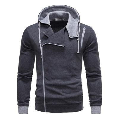 Autumn Zipper Asymmetric Top Men Long Sleeve Hooded Sweatshirt Plus Size
