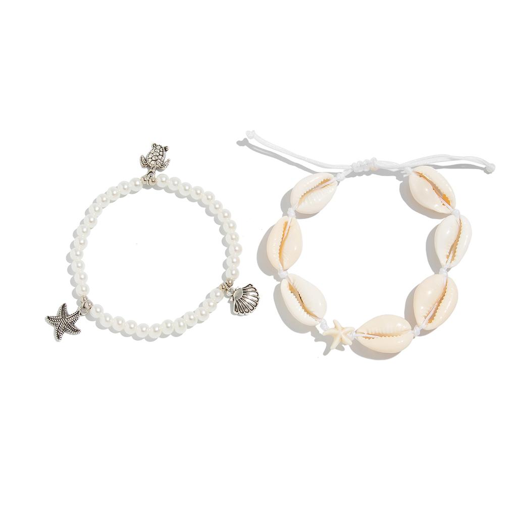 PuRui Retro 2Pcs/Set Imitation Zircon Anklets Women Barefoot Summer Ocean Beach Mini Small Turtle Pendant Zircon Accessories