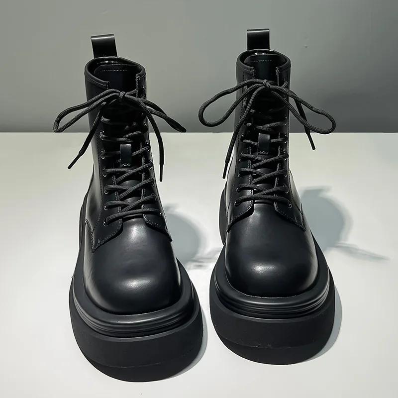 Soft Leather Spring Autumn Platform Boots for Men New Designer British Style Eight-hole Men's Short Boots Shoes