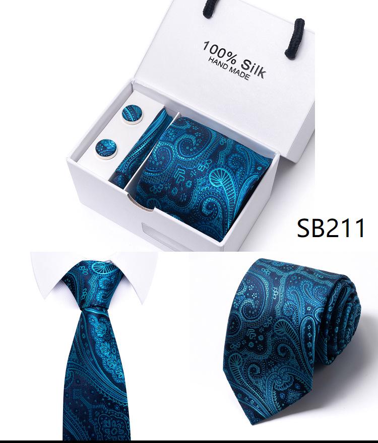 Men's 1200-Needle High-Density Business Stripe & Paisley Tie Set - 6 Piece Groom & Wedding Gift Box