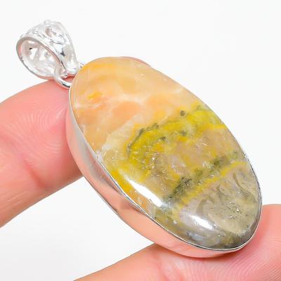 Pingente de prata esterlina 925 com pedra preciosa de jaspe abelha natural 1,81" A0l29