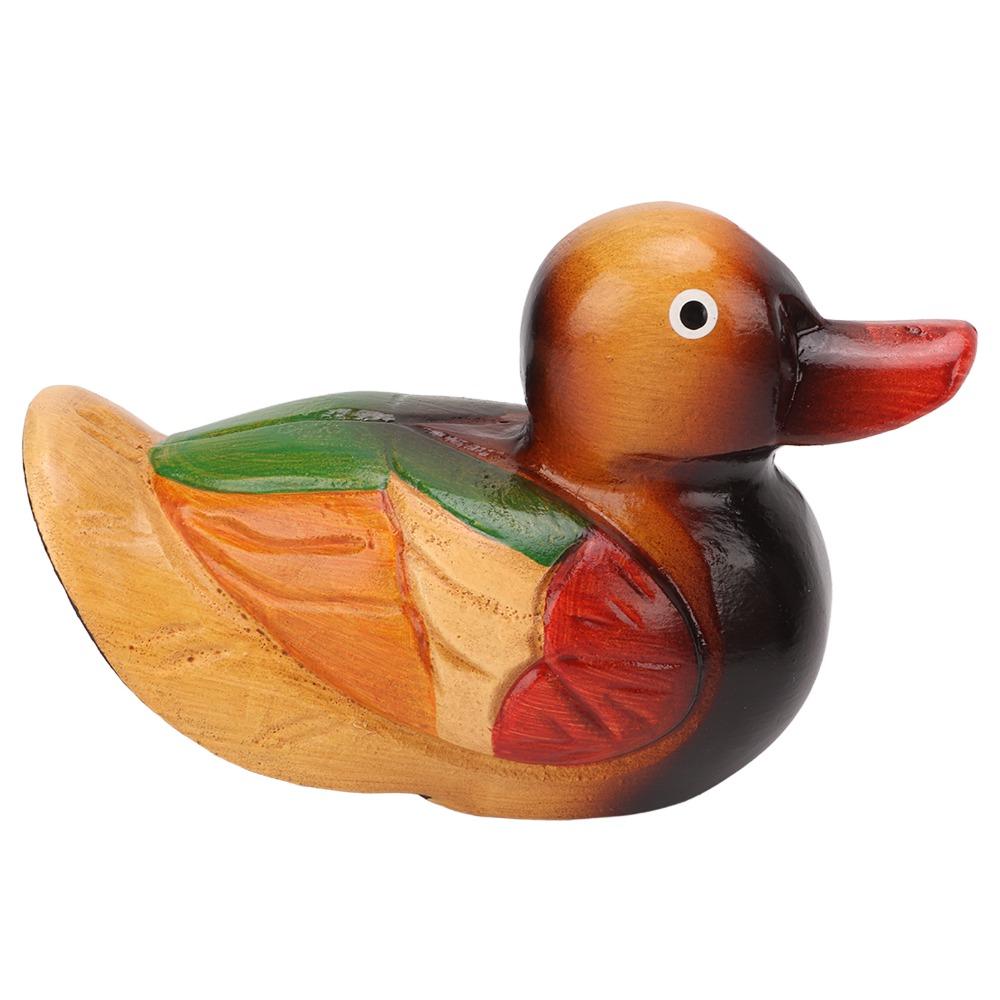 2pcs Color Lasting Wooden Duck Statues Hand Carved Hand Painted Duck Figurine Home Decor