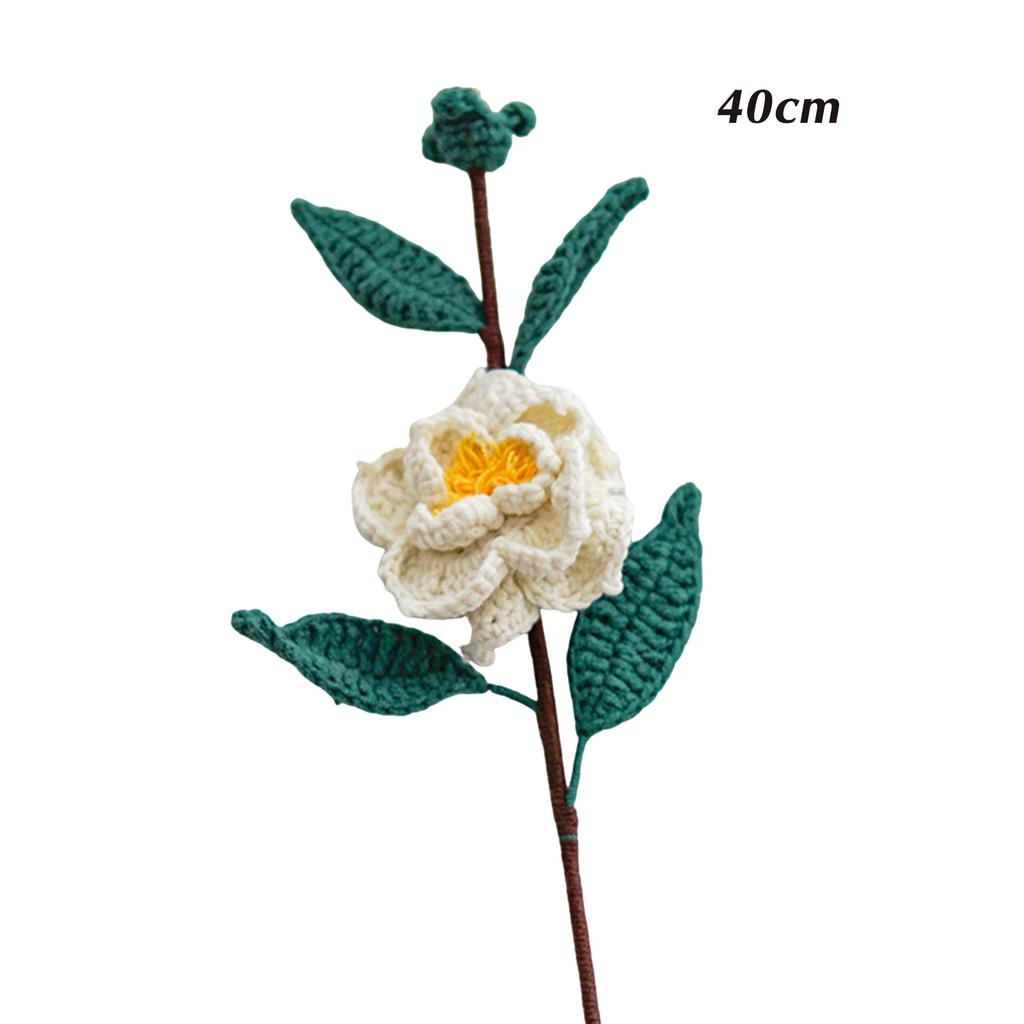 Camellia Hand-Woven Finished Eternal Flower Crochet Yarn Fake Flower Simulation Flower Knitted Ornaments Decorative