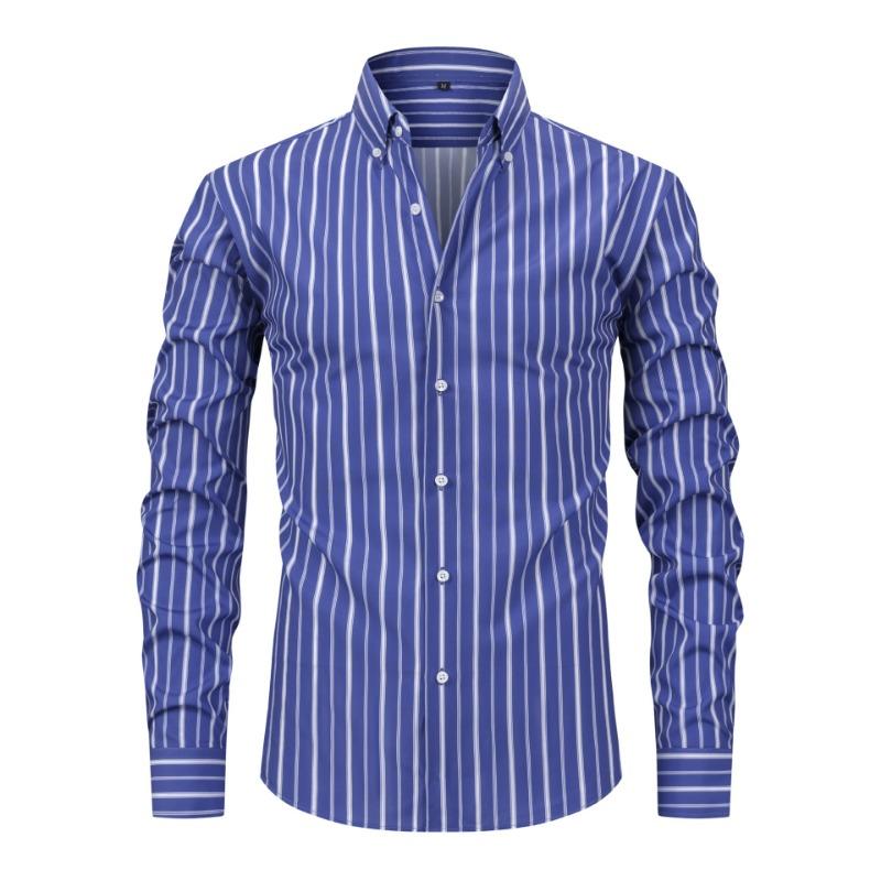 Four-sided Digital Printed Striped Long-sleeved Lapel Men's Shirt High-end Men's Shirt