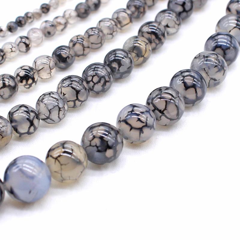 Silk Agate Chalcedony Black Dragon Stripe Round Beads for DIY Jewelry Necklace
