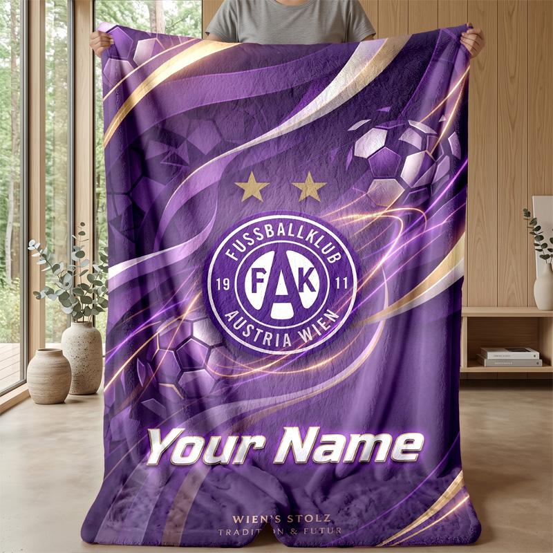 Custom Text Flannel Throw Blanket, Lightweight Cozy Bed Sofa BlanketAustria Wien FC
