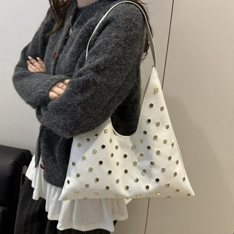 Comfortable Top Handle Bag Versatile Texture Shoulder Bag Fashi PU Studded Tote Large Capacity Simple Commuting Bag for Women