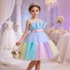 Girls Colorful Patchwork Princess Dress Sleeveless Color Block Bow Tie Dress Runway Piano Performance Party Dress
