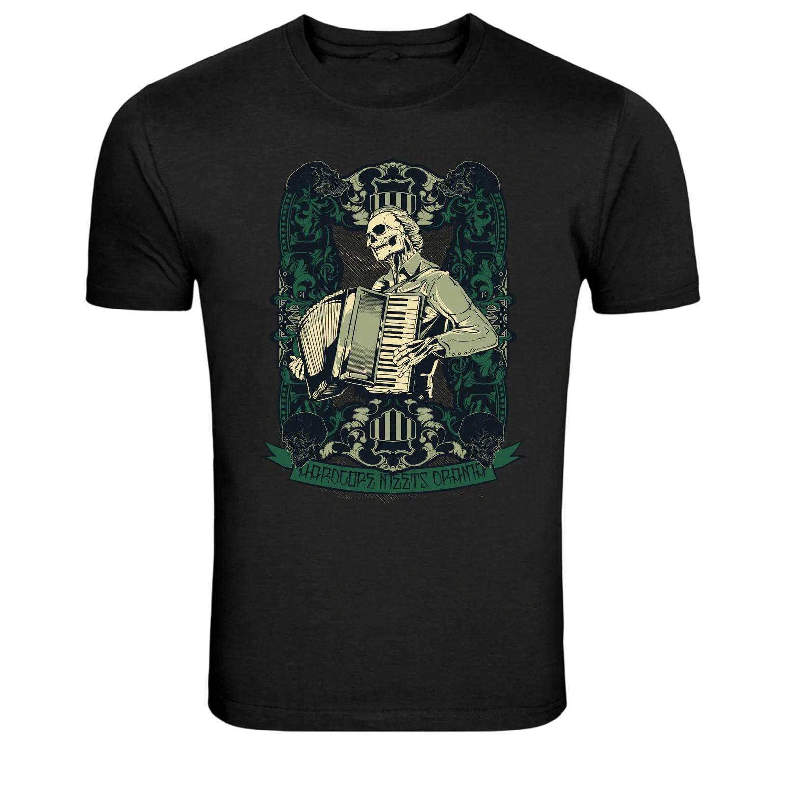 Футболка с готической графикой: Скелет-аккордеонист 3XL