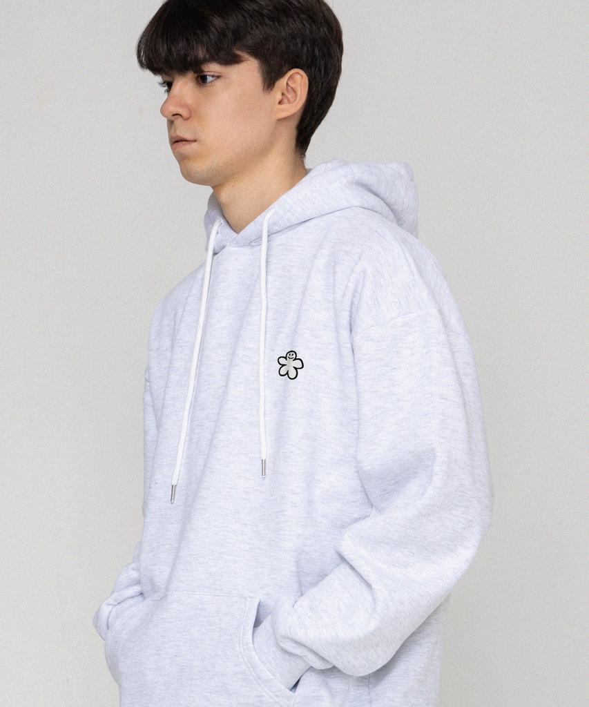 [Unisex] White Odd Flower Embroidered Hoodie_Melange White