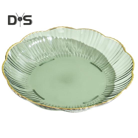 

Прозрачная фруктовая тарелка с золотым краем, штабелируемая тарелка для закусок, небьющаяся круглая тарелка для салата, десерта, обеденная тарелка, принадлежности для столовой зелёный