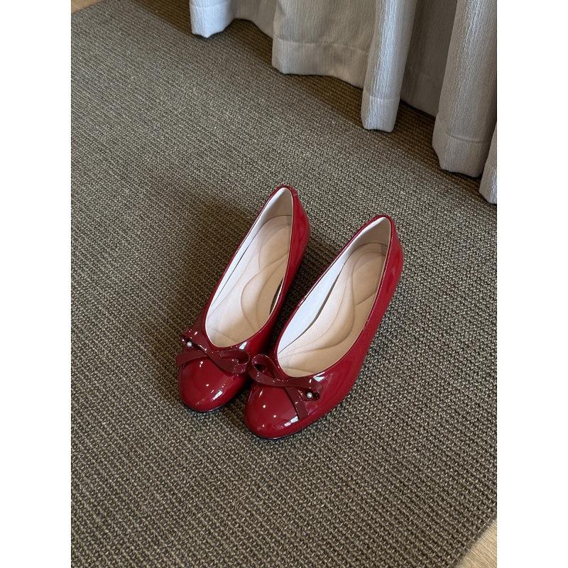French bow shallow mouth inner heightening single shoes round head gentle evening wind ballet shoes