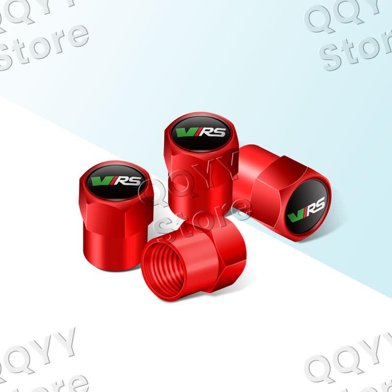 VRS Badge Car Wheel Tire Stem Air Valve Caps Dustproof Covers For Skoda Octavia Rapid Superb Fabia Yeti 4Pcs Accessories