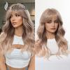 Gradient Rose Gold Long Curly Wig with Flowing Wispy Bangs for Women - TikTok Hot Seller