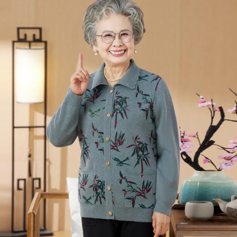 Mom's knitted cardigan loose thin old lady clothes old lady sweater women's spring coat