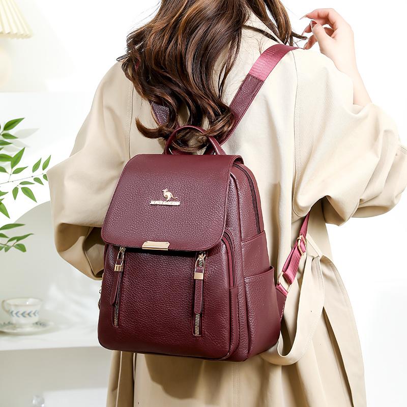 PU Rucksack Damen Mehrschichtiger Reißverschluss Rucksack