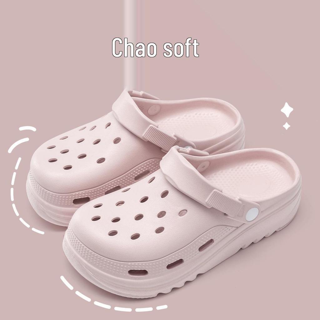 Women's 2025 Black Non-Slip Thick-Soled Beach Clogs for Comfortable Summer Wear