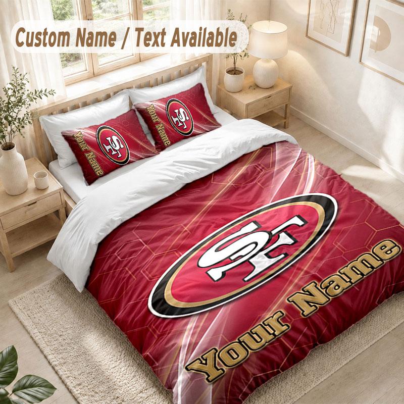 Custom Name Bedding Set 3 PiecesSan Francisco 49ers Print Duvet Cover + 2 Pillowcases Soft Bed Decor