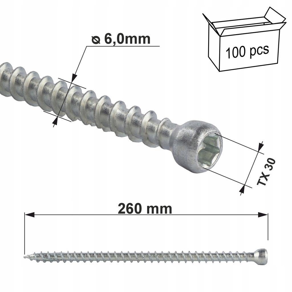 Full thread construction screws, cylinder head WKFC-06260(100)