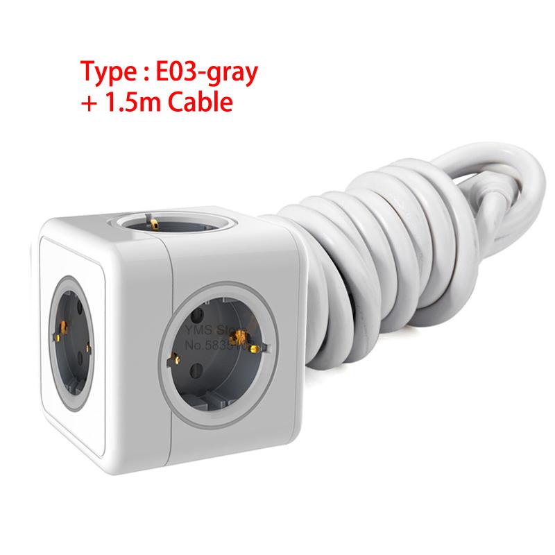 European Elug Cube Power Strip With 5 AC Multi-hole Power Sockets And 1.4m Extension Cable Extension Wall Outlet 3680W 16A 250V