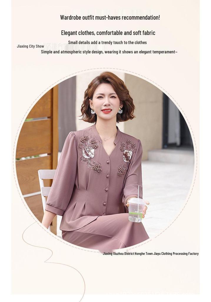 Chic Summer Two-Piece Suit for Stylish Moms: Lightweight, Slimming Top & Pants for Middle-Aged and Elderly Women 2026 Collection.