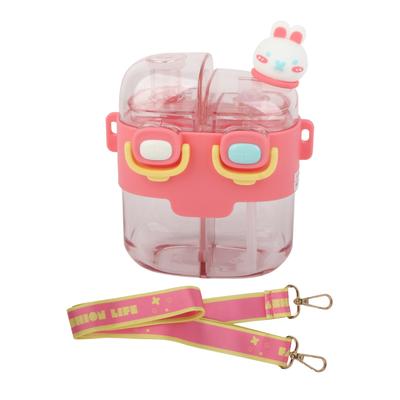 Dual Drink Water Bottle 530ML Cute Cartoon Design Dual Use Drink Cup with Straw for Outdoor Travel